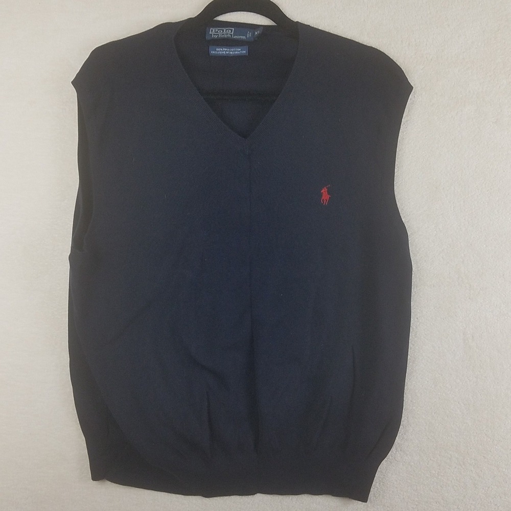 Polo Ralph Lauren Mens XL Navy Blue 100% Pima Cotton V-Neck Sweater‎ Vest Pony